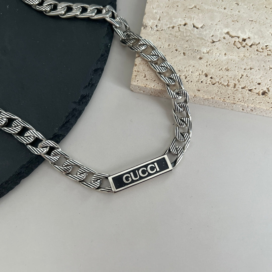 Double Gucci Logo Enamel Chain Necklace