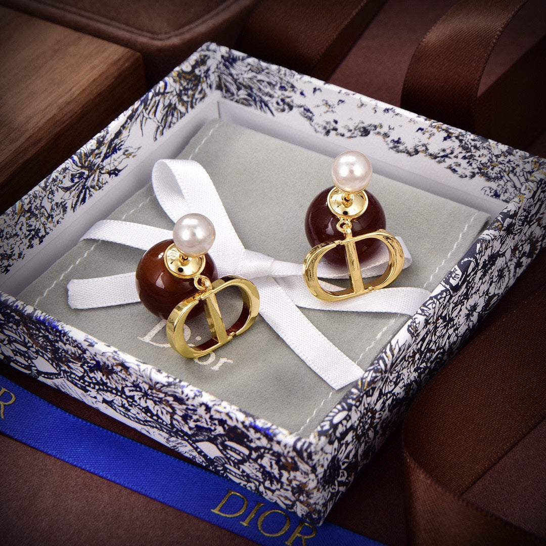 18K Dior Tribales Brown Resin Pearls Earrings