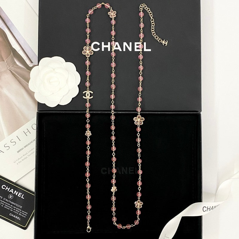18K  Chanel 26C Pink Crystal Long Necklace
