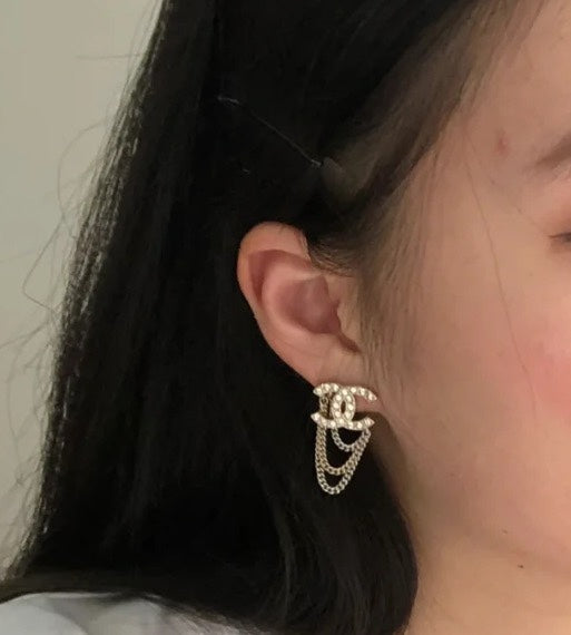 18K  Chanel Chain Pendant Earrings