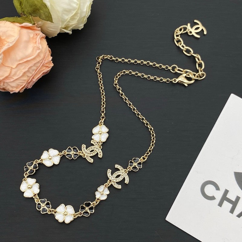 18K  Chanel Black & White Camellia Necklace