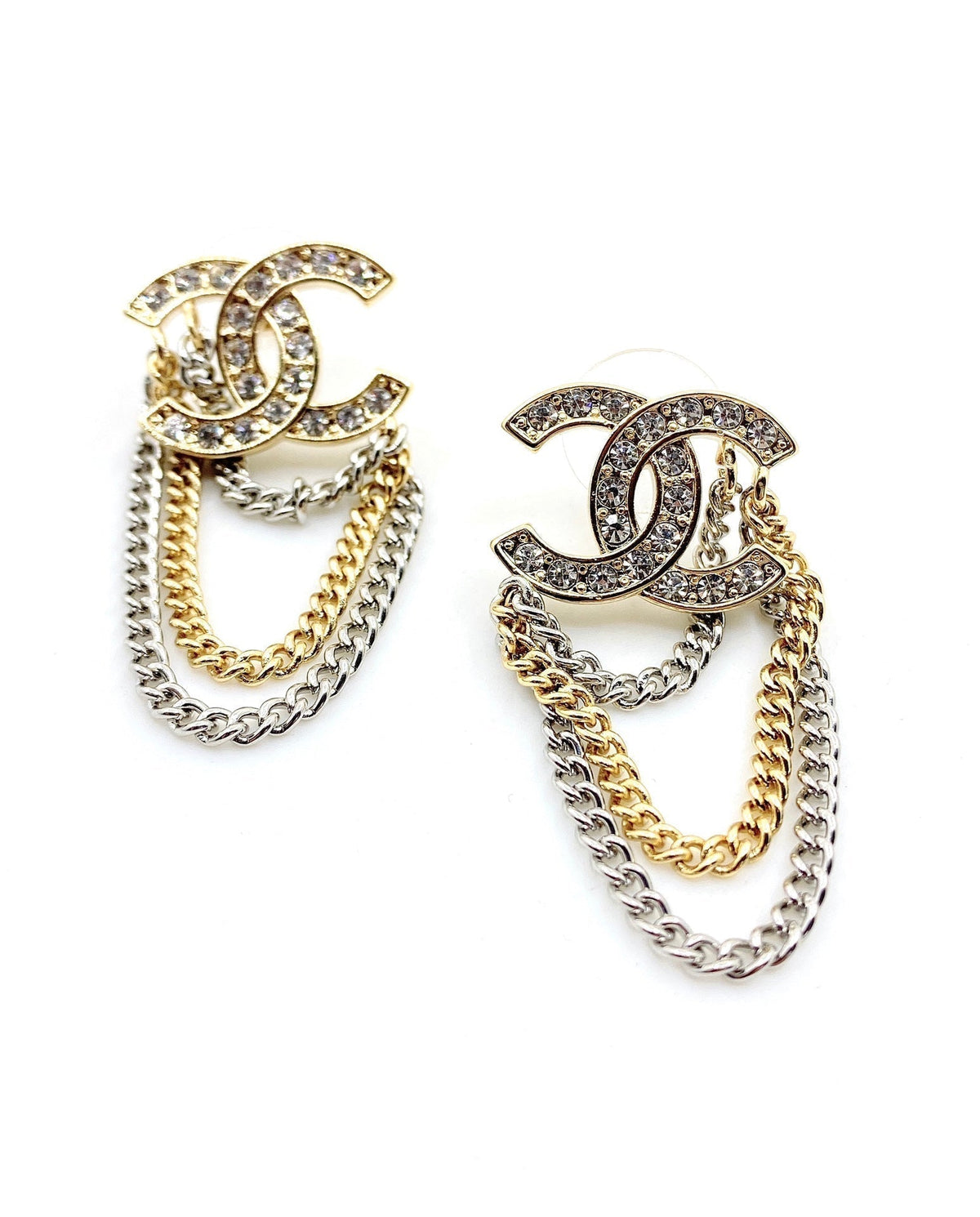 18K  Chanel Chain Pendant Earrings
