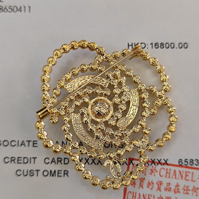 Chanel Camellia Pearl 18K Gold Brooch
