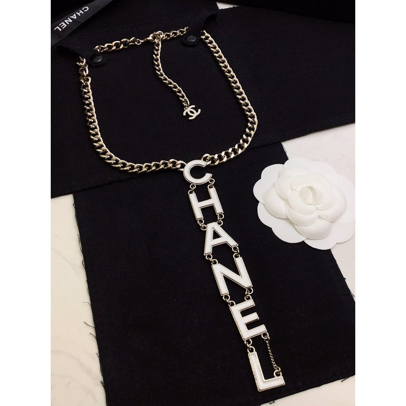 18K  Chanel 22S Big White Logo Necklace